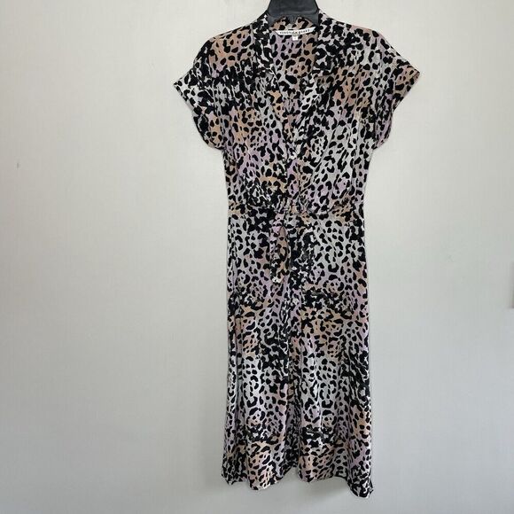 VERONICA BEARD Amani Dress Women 2 Silk Button Front Midi Leopard Print Stretch - Picture 2 of 16